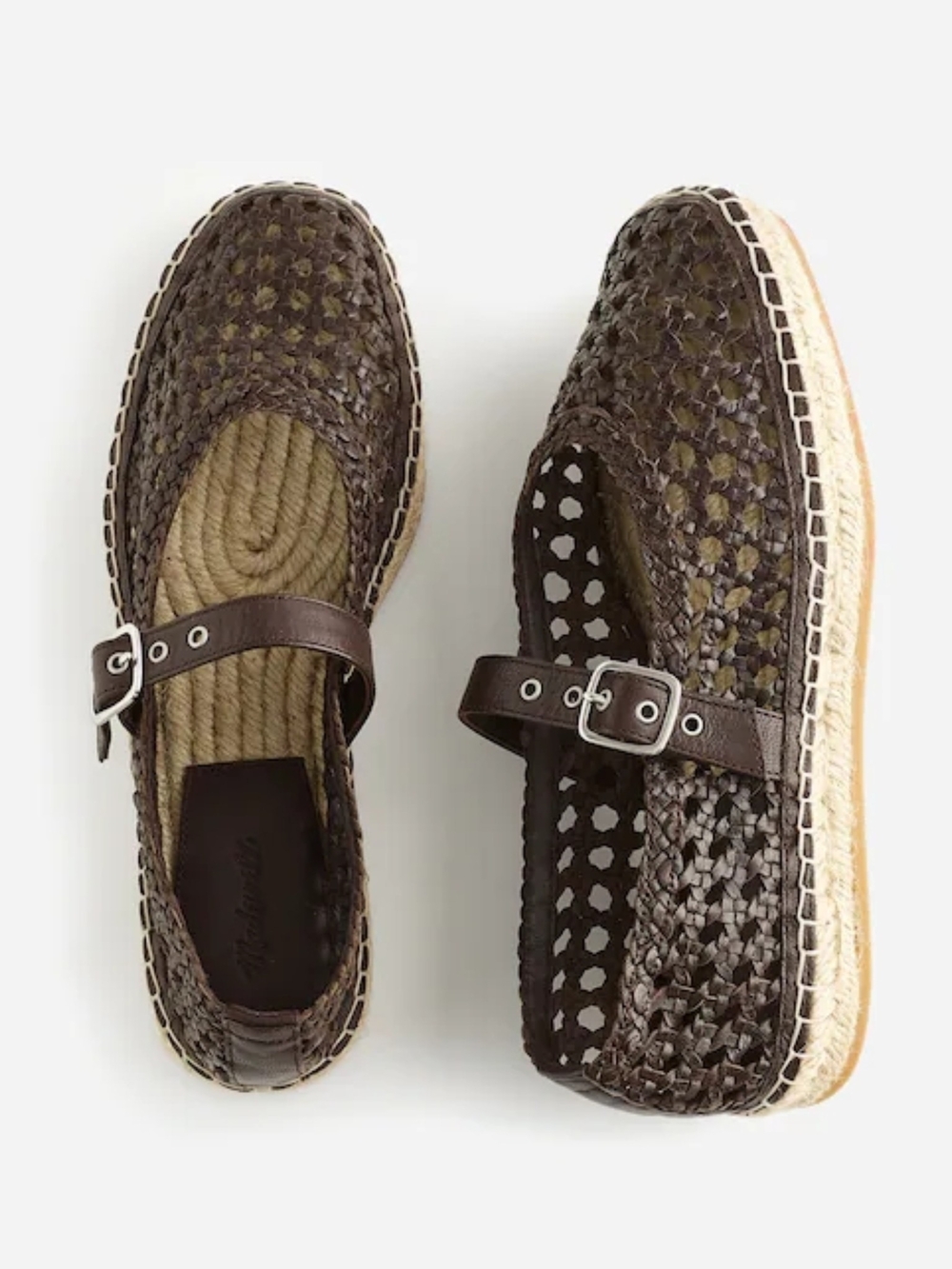 New! Madewell The Remy Mary Jane Espadrille in Woven Leather Dark Carob
